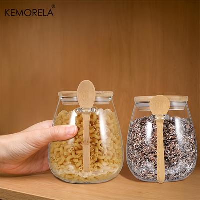 2PCS Jar+Spoon Airtight Glass Storage Jars For Coffee Sugar Tea Salt Candy And Spices Ideal Kitchen Storage For Home Restaurant