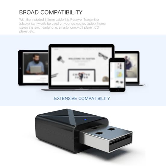 

Беспроводной передатчик-приемник Yousheng Адаптер 2-в-1 для телевизора/автомобиля/ПК/динамика Bluetooth-совместимый 5.0 с автоматическим переподключением Беспроводной аудиоадаптер