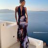 Fashion Women's New Digital Printed Sexy Vertical Collar Long Mid Length Long Length Dress