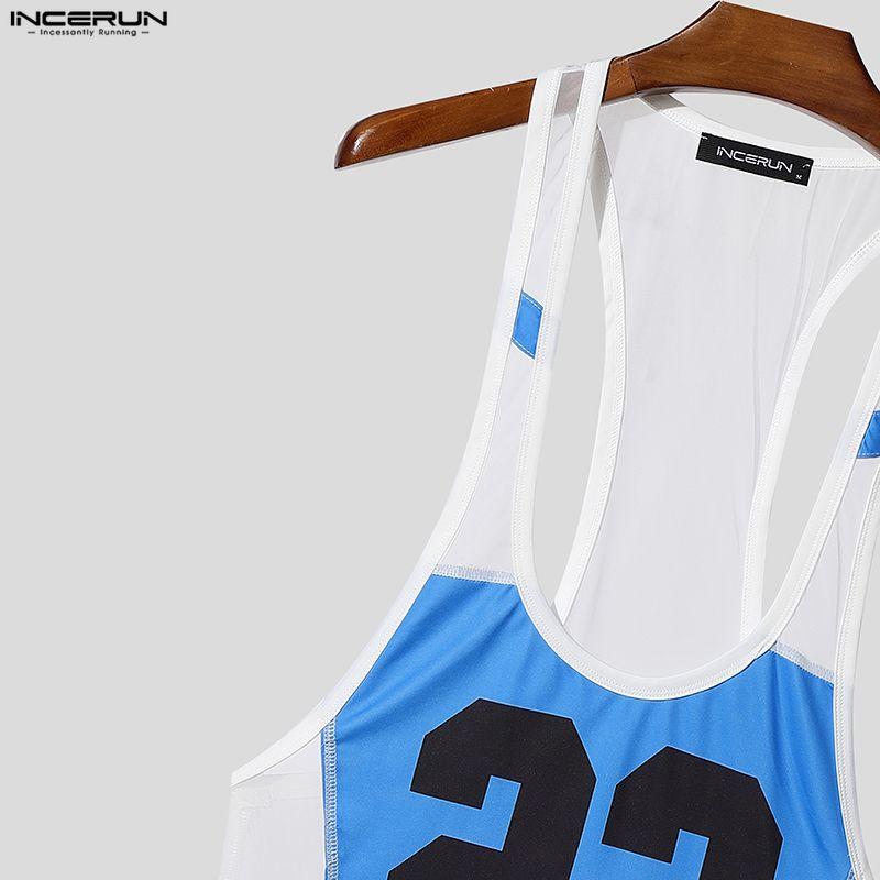 INCERUN Zomer Mannen Mouwloos Bandje Letterprint Mesh Doorzichtig Sport Tanktops Vest
