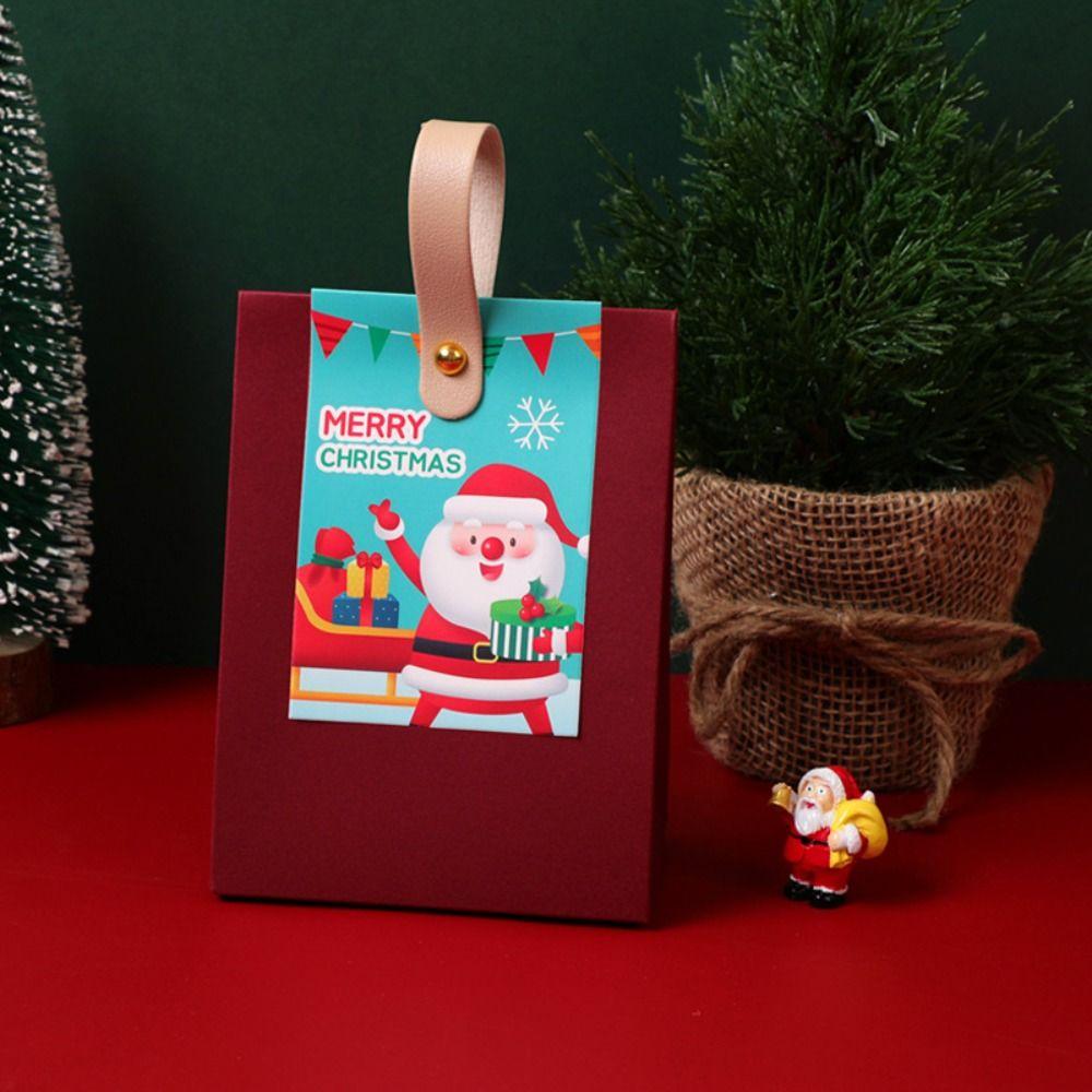 10Pcs Paper Christmas Gifts Bag Red Christmas Candy Gift Box Simple Gifts Wrap Handbag  Children