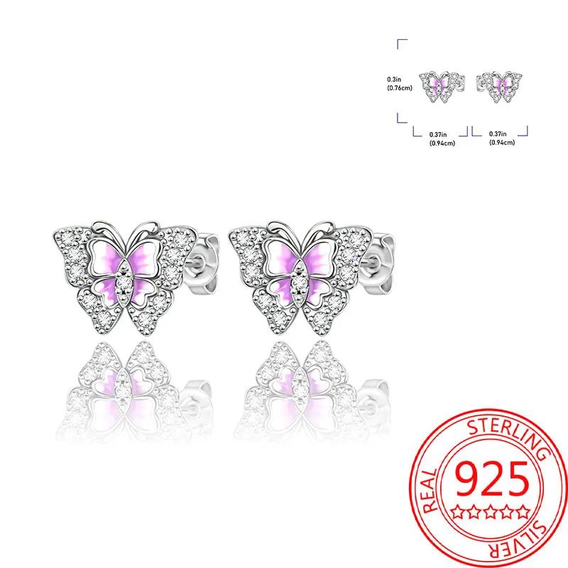Pink Series Romantic Flower Butterfly Unicorn Tulip Geometry 925 Silver Earrings Boutique Fine Jewelry Gifts for Women