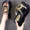 Super Thick Bottom Cool Slippers Women's Summer Wear 2025 New Internet Celebrity Super Fire Metal Buckle Premium Sense Muffin Heightening Slippers