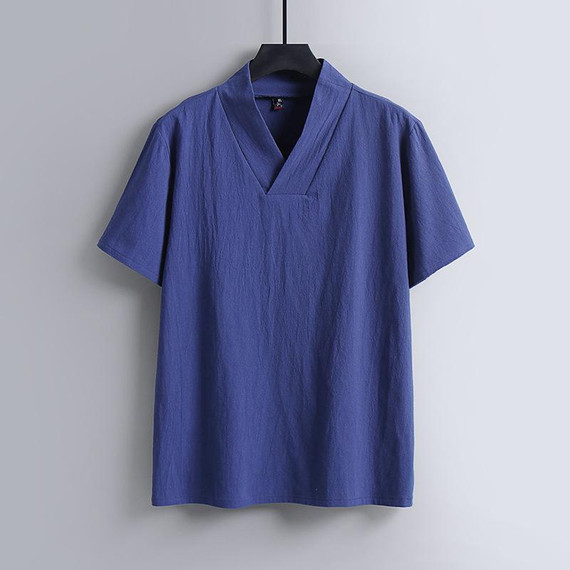 Men's Large Size Clothing T Shirts Linen Chinese Style Summer V-neck Big Short Sleeve T-shirt Male Tee Tops Plus