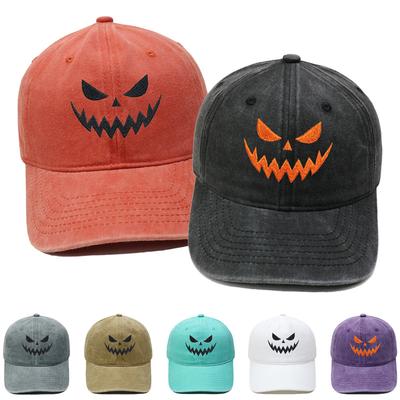 Sawtooth Pumpkin Grimace Embroidery Baseball Cap Washed Retro European and American Halloween Fun Casual Daddy Hat