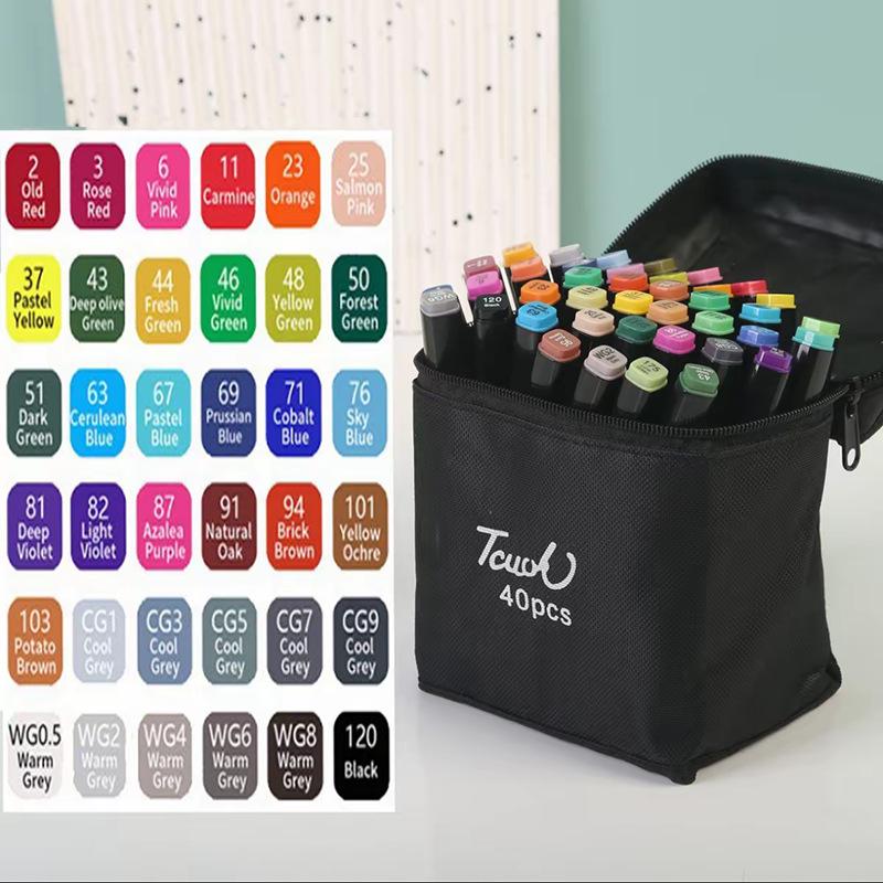 Genuine Dual-Tip Oil-Based Marker Pens - 120 Colors, Quick-Drying, Large Capacity for Elementary School Art.