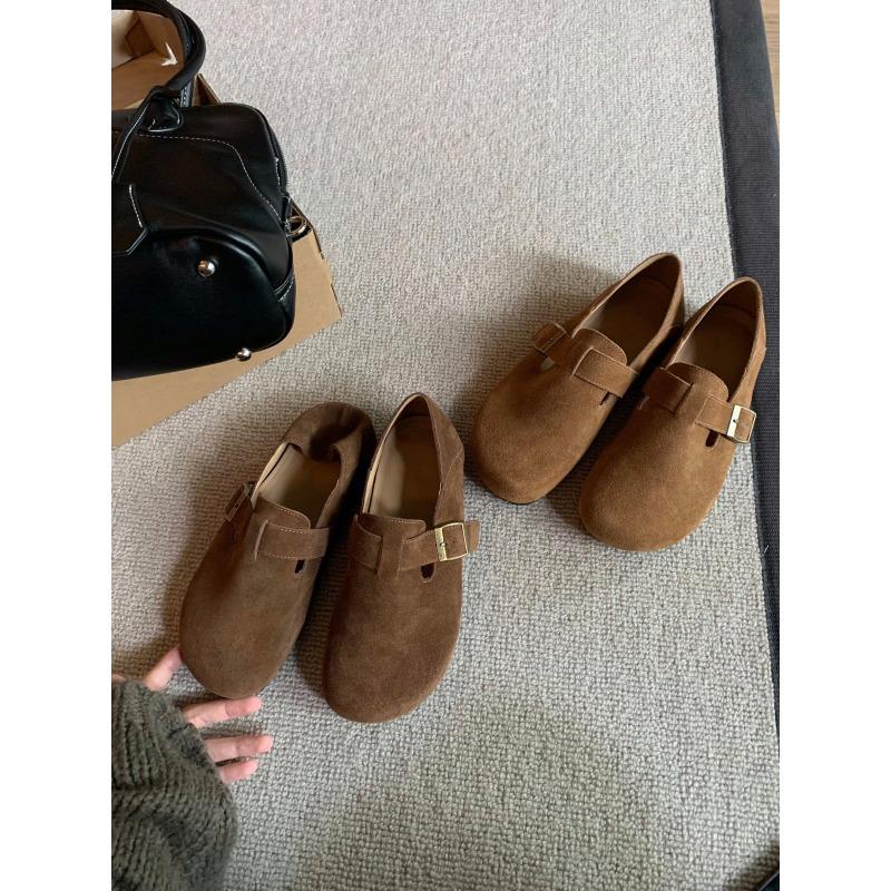 Sheepskin Version~ Genuine Leather One-pedal Can Step On Heel Buckle Straps Single Shoes Lazy Women's Shoes Boken Small Leather Shoes