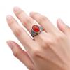 Adjustable Open Ring Women Men Copper Vintage Style Heart Oval Geometric Red Agate Statement Jewelry