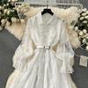 Women's Heavy Embroidery Ruffles Slim Fit Long Lace Dress