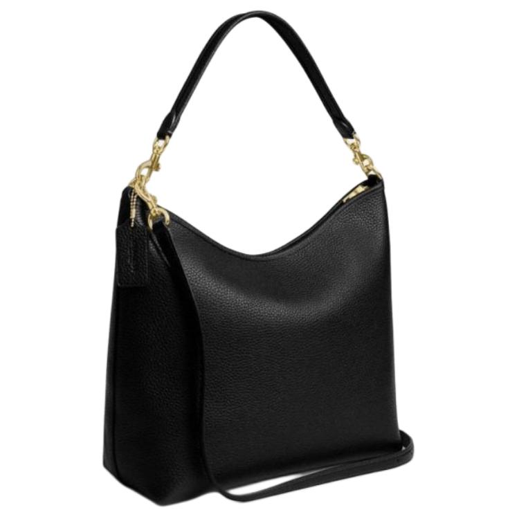 Coach Laurel 31 Logo Metallico Tracolla Staccabile Chiusura a Zip Borsa a Spalla in Pelle Grande Borsa a Spalla da Donna Nera CY684-IMBLK