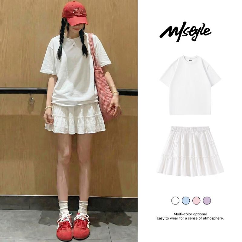 MJ STYLE Women's Pure Cotton T-Shirt & A-Line Skirt Set
