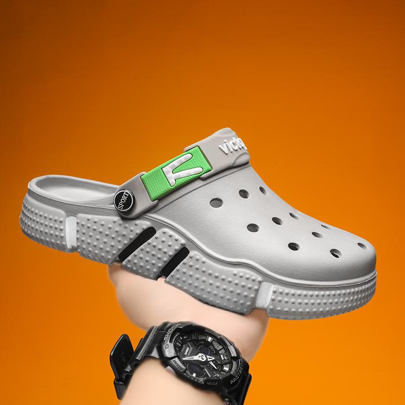 Extra Large Size Hole Shoes Trendy Non-Slip Soft-Soled Bag Head Sandals Wear Thick-Soled Beach Men'S Slippers