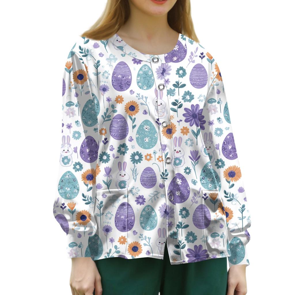 Women's Casual Long Sleeve Single Breasted Printed Dry- Top