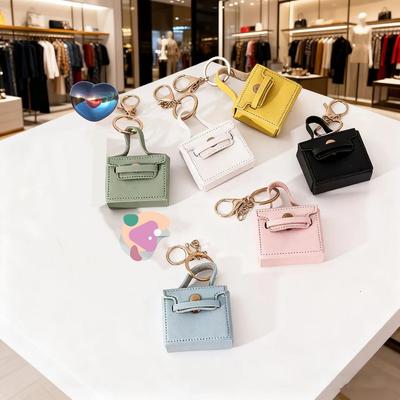 Cross-border Solid Color Small Square Bag Creative Gift Mouth Red Envelope Keychain Earphone Bag Car Pu Key Chain Pendant Wholesale