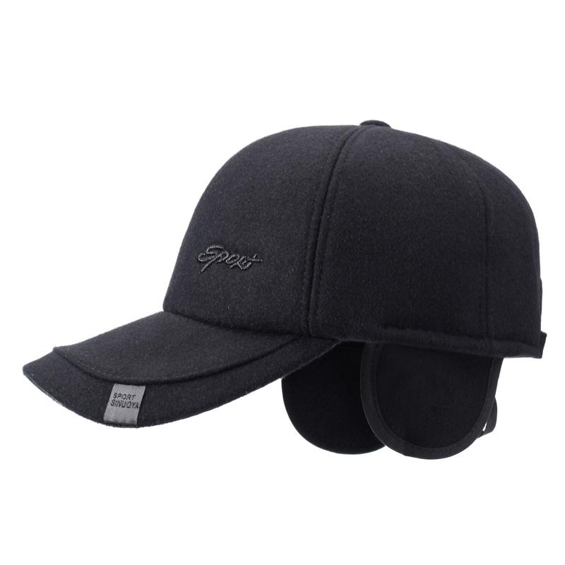 Large Cotton Peaked Cap Thickenedmen Cold-proof Peaked Cap Middle-aged and Elderly Woolen Heattech Back-sealed Ear Protection Cotton Cap