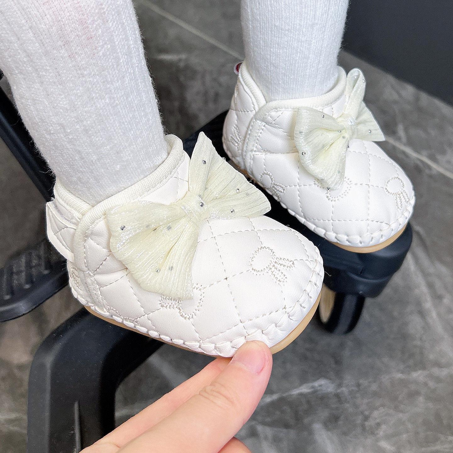 

Baby Girl Winter Cotton Shoes - Soft Sole, Plush Lined, Princess Style for Walking S, Inner length 11cm, for 0-6 months