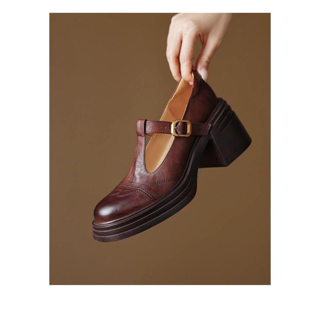 2025 Retro T-Strap Chunky Heel Mary Jane Women's Black Platform Shoes
