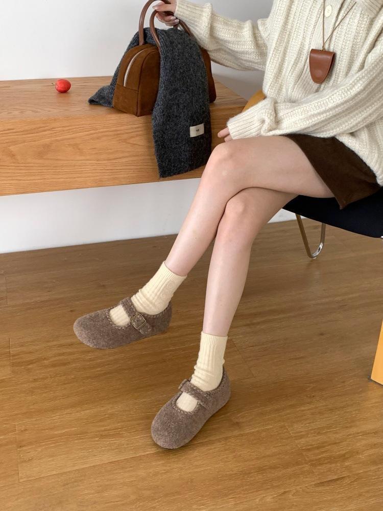 

Mori woolen inner heightening and velvet Birkenstock women s shoes are all-inclusive, autumn and winter lazy people pedal loafers, Mary Jane single s 39