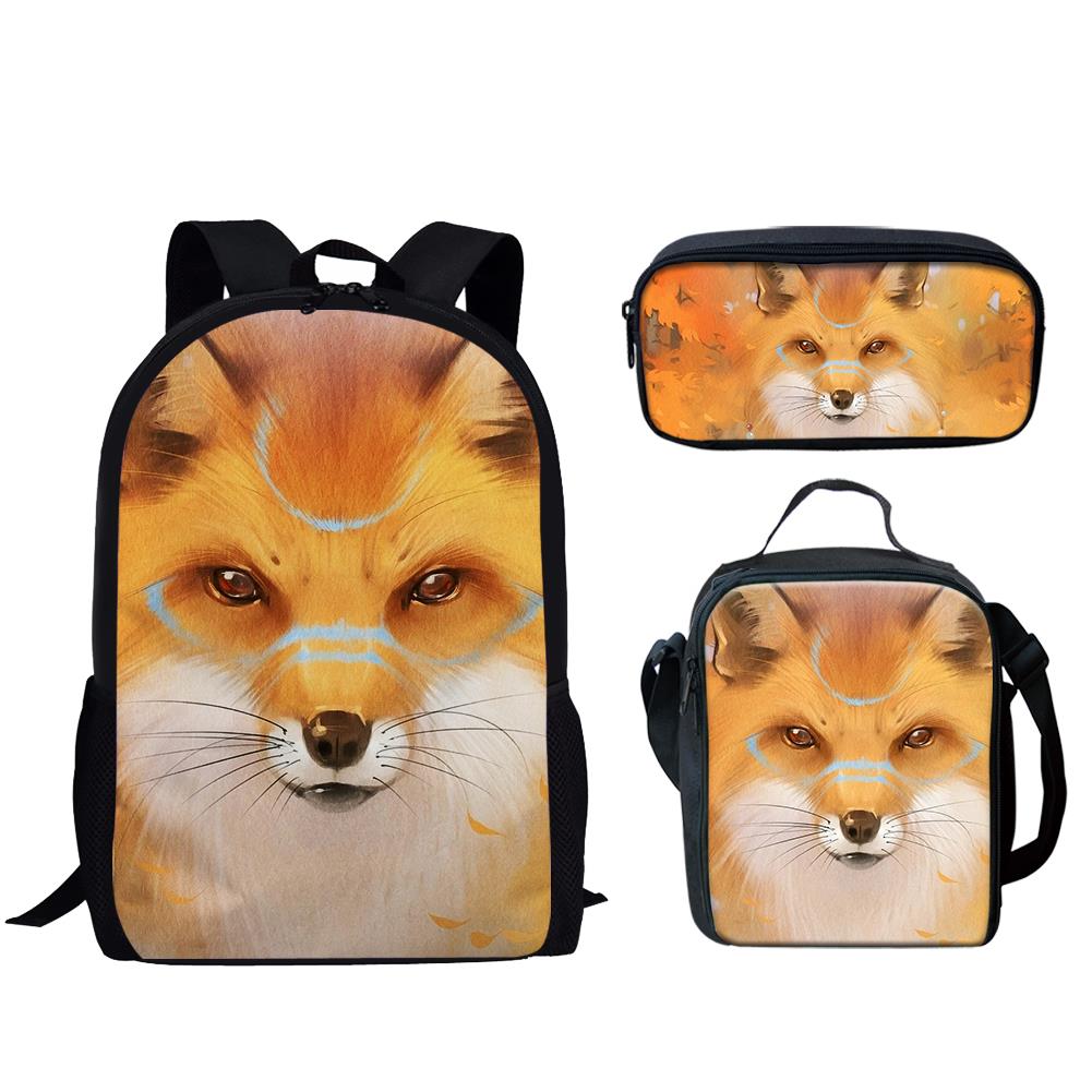 Trendy Popular New Fox 3D Print 3pcs/Set Student School Bags Laptop Daypack Backpack Lunch Bag Pencil Case