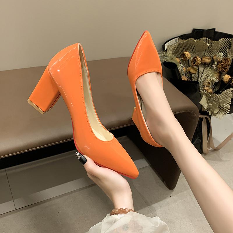 Fashion New Popular High-heeled Shoes Women Pointed Shallow Mouth Shoes Women's Thick-heeled Fashion Shoes Plus Size 43  Zapatos Mujer