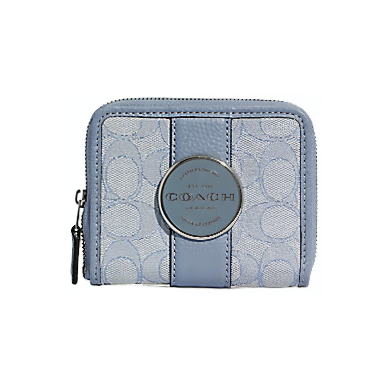 Coach C8323-SVS9X Lonnie Small Zip Around Wallet Signature Jacquard Blue Silver Hardware Basic Set (Bag+Dust Bag)