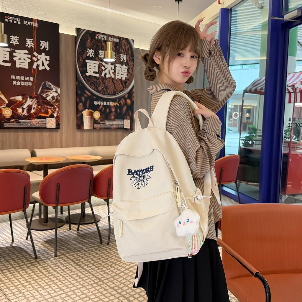 Schoolbag Junior and High School Student Schoolbag Korean Version Simple Embroidered Backpack College Style High Value Women's Bag Versatile Light