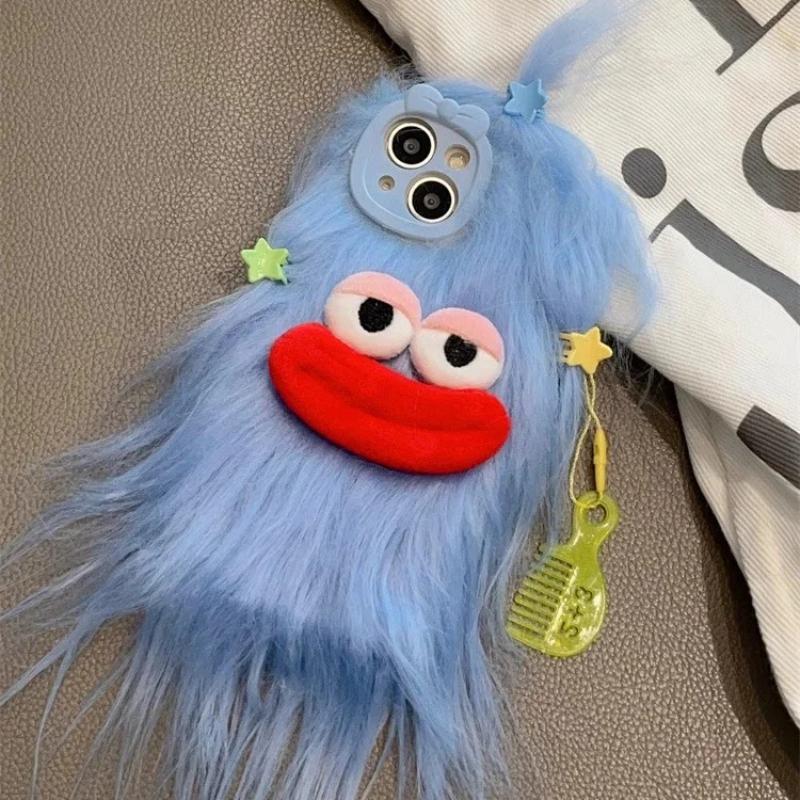 Custodia Mostro Peluche Morbido Divertente Coreana Per iPhone 17 Pro Max Custodia 16 15 14  13 12 11 Ragazza Carina Invernale Calda Copertura Pelliccia Morbida Coque