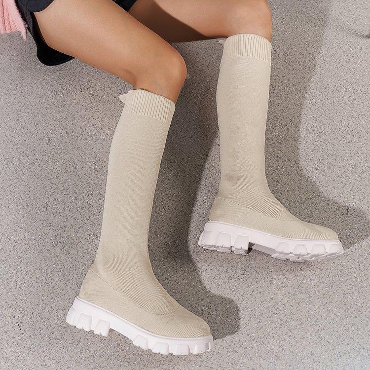 Außenhandel Übergröße Socken und Stiefel für Damen Herbstmodelle, Fliegenstrick atmungsaktiv einfarbig Muffin mit dicker Sohle europäisch und amerikanisch