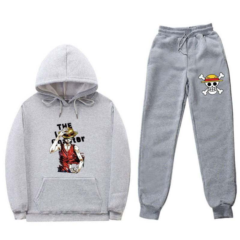 Mens Warm Hooded Sweatshirt Set With Printed Design Long Sleeve Top Pants Casual Sportwear Winter