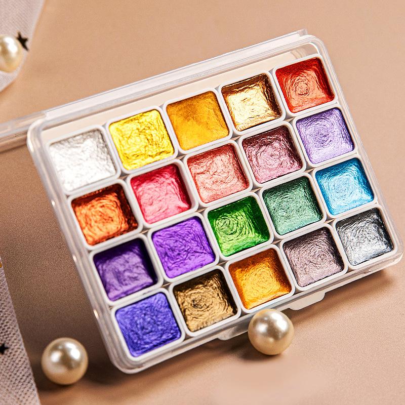 12/20/24/60 Color Solid Watercolor Paint Set Metallic Glitter Pearlescent Watercolor Pigments for Drawing Art Paint Supplies