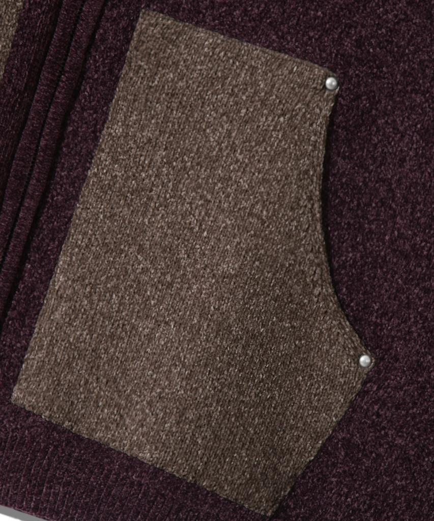 TRILLION Color Work Collar Zip-Up Knit Jacket [Purple Brown]