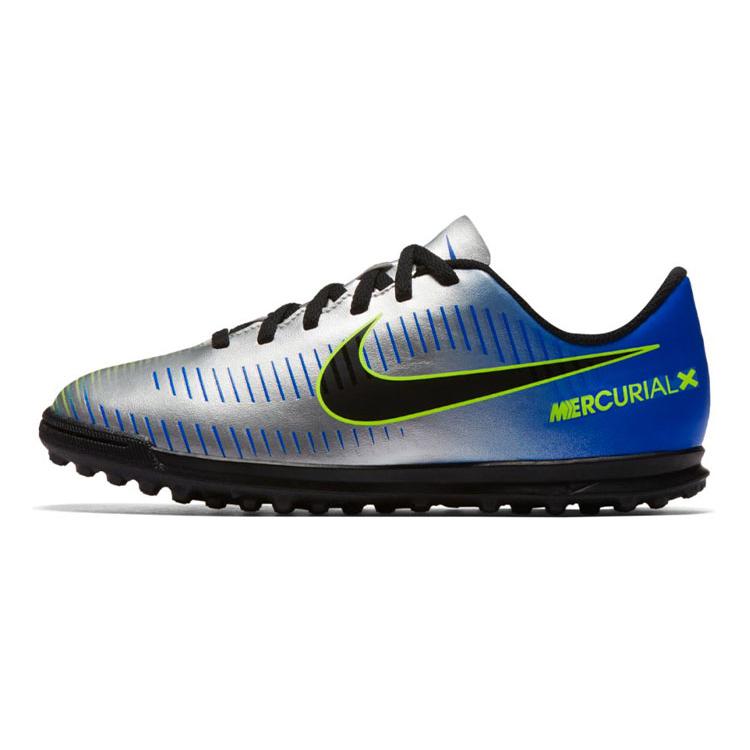 Nike JR Mercurialx Victory 6 TF Abrasion Resistant Low top Kids Soccer Shoes Silver Blue Kids 921497-407 38.5