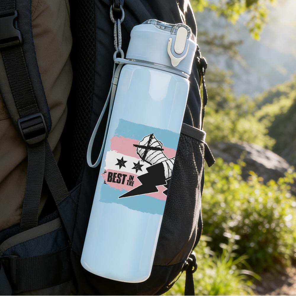 1PC Retro Retro Skateboard Collage Print 750ml Colorful Plastic Sports Water Bottle Leakproof Pop Up Lid with Straw for Outdoor Work Home Use