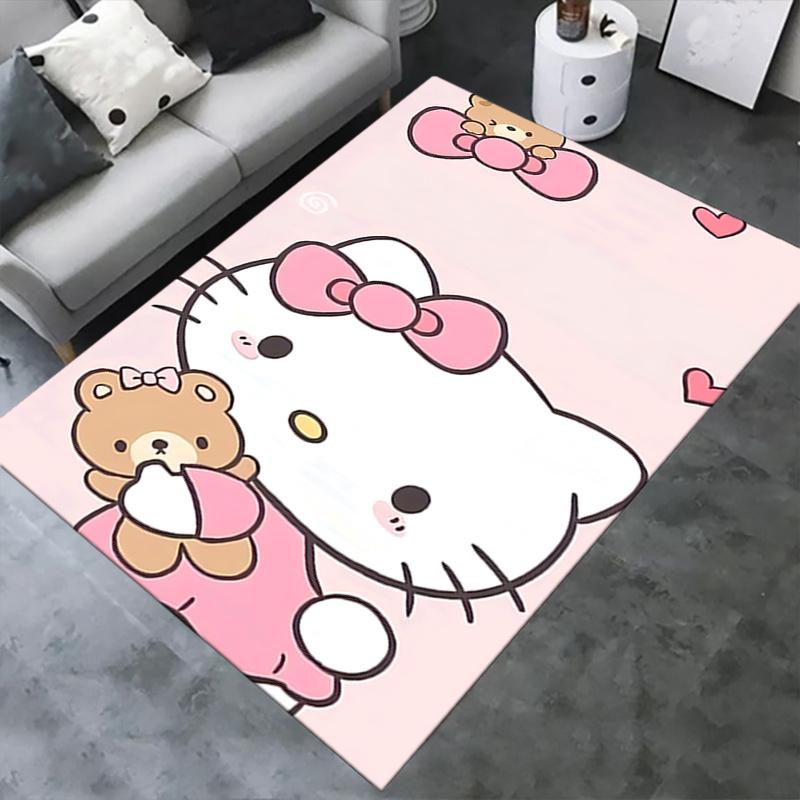 Office Rug Hello Kitty, Teddy Bear Anti-Slip Rug, Machine Washable for Living Room, Bedroom, Office, Multiple Sizes, Bedroom Mat, Decorative Mat, Dura