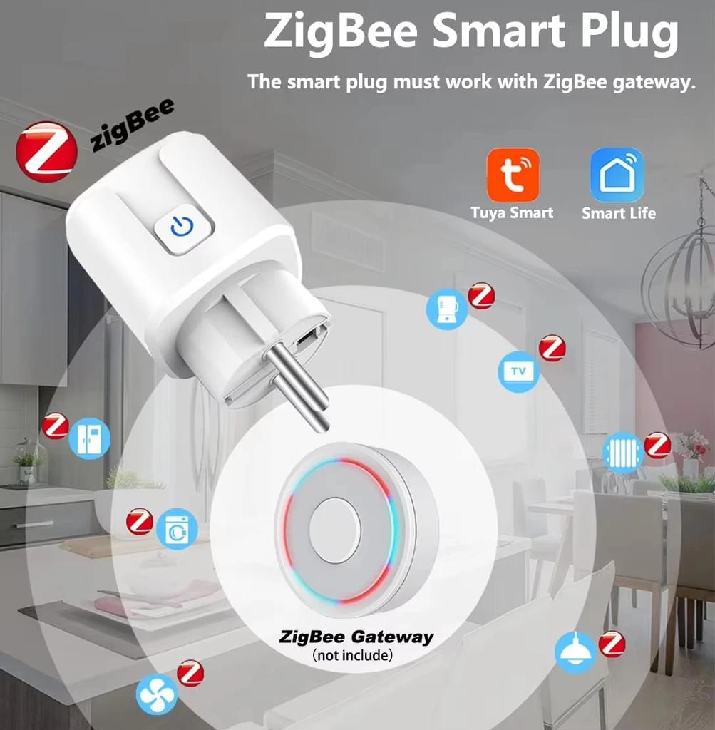 Tuya Smart WiFi/Zigbee3.0 16A/20A Plug EU Power Monitor Timer Socket for Home Appliance Control via Alexa Google Home Smart Life