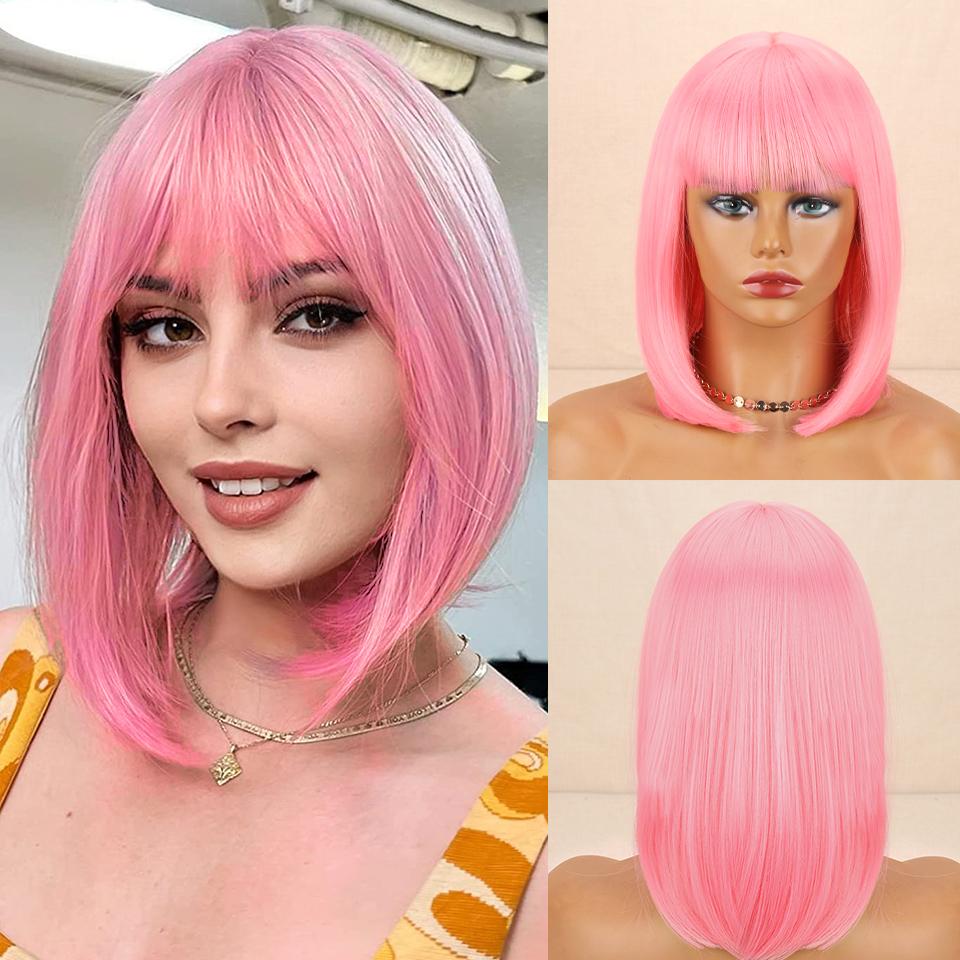 MISSQUEEN Synthetic Brown Gradient Bangs Bob Wig Shoulder-length Straight Wig Suitable for Female Role Daily Wig Heat-resistant Fiber