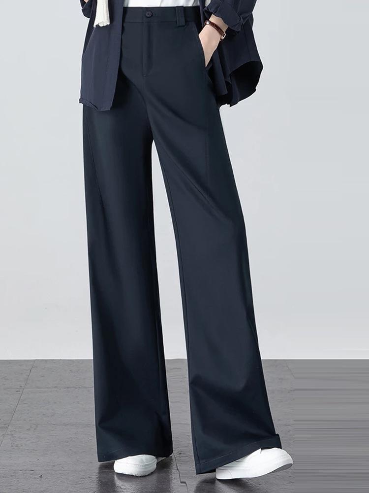 Women's High-Waisted Khaki Wide-Leg Suit Pants for Spring/Summer 2026 - Straight, Thin, and Draped