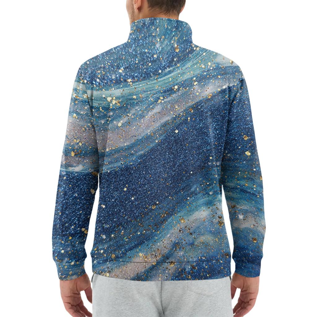 Men's Loose Casual 1/4 Zip Sweatshirt Fashion Printed Long Sleeve Top With Pockets