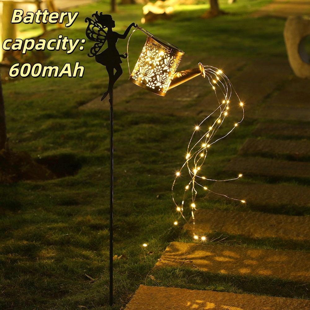 Waterproof Solar Garden Light Wrought Iron Solar Power Flowing Water Lamp Watering Can Design Artistic Look