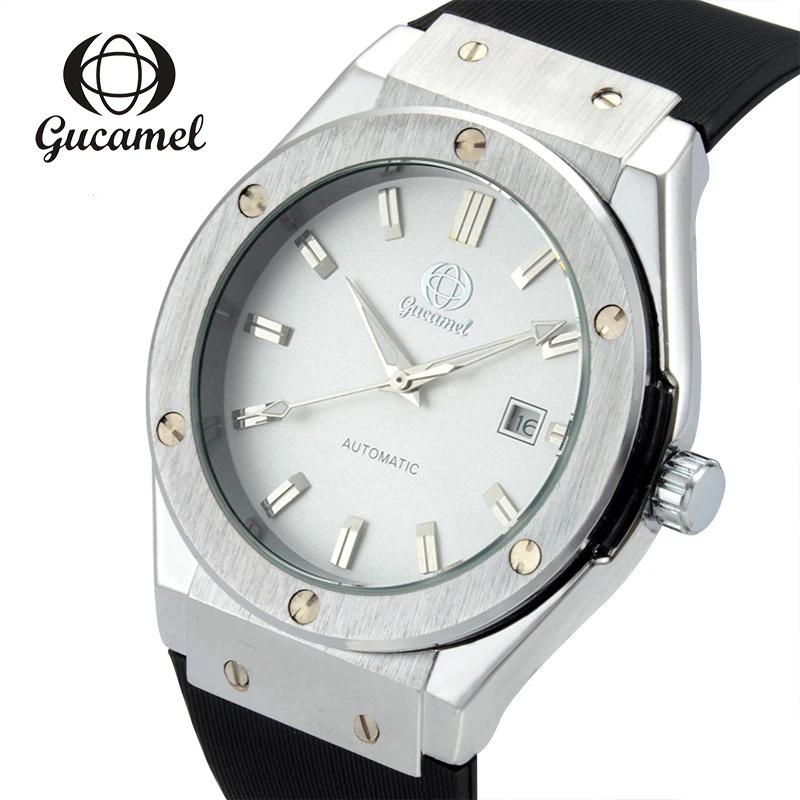 Nowy Top Brand Moda Prosty Pasek Skala Paznokci Automatyczny Mechaniczny Zegarek Męski z Kalendarzem