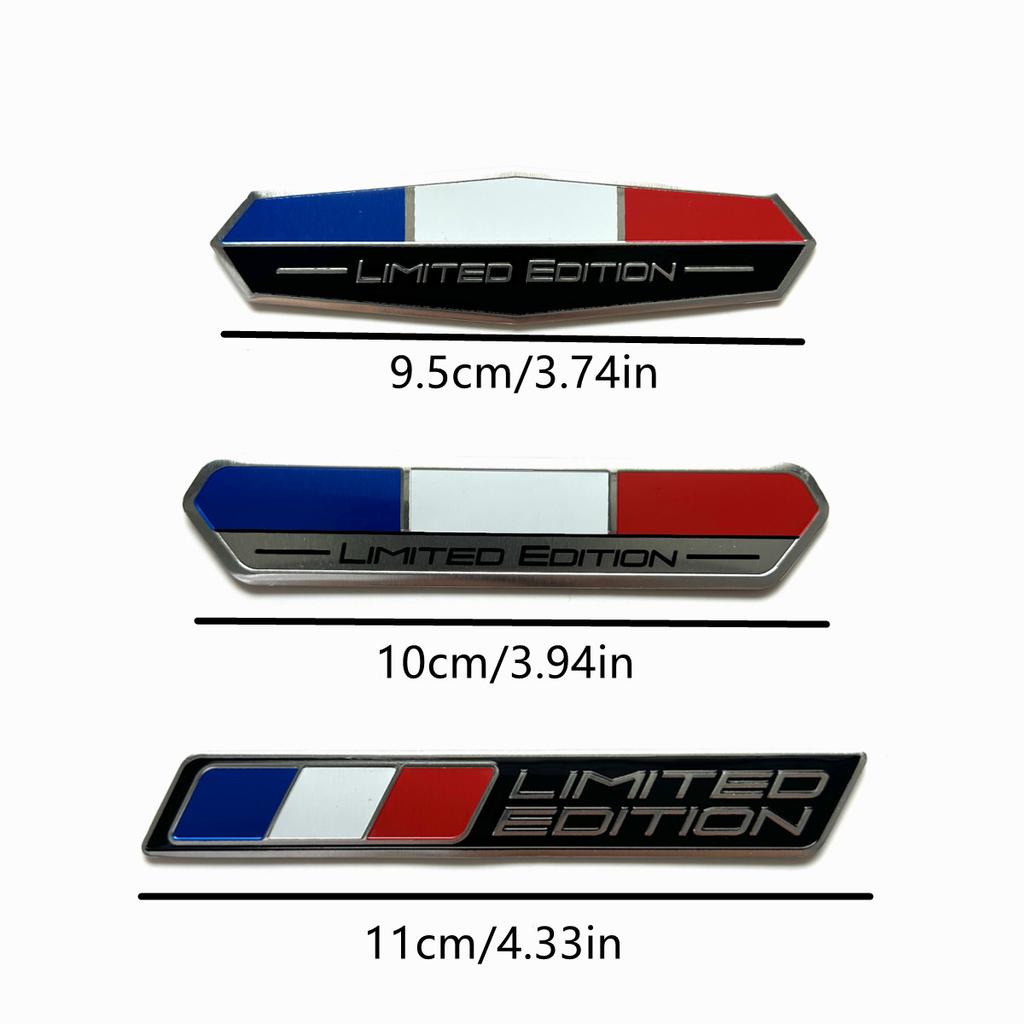 Limitierte Edition Französische Nationalflagge Aluminium Klebeemblem Heckklappenabzeichen Kotflügelaufkleber Karosserieaufkleber Autoemblem