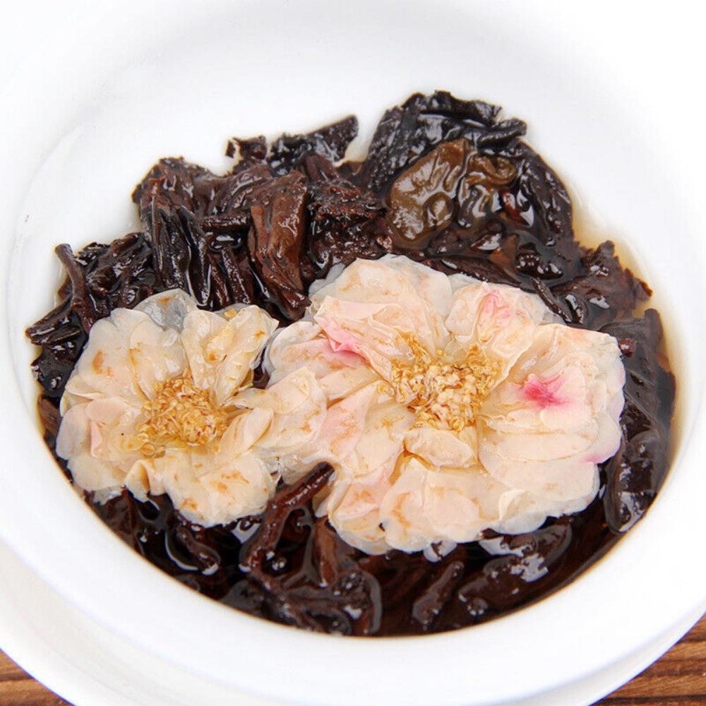 Yunnan Pu-erh Tea Cake with Rose Petals Aged Rose Pu-erh Tea Floral Aroma