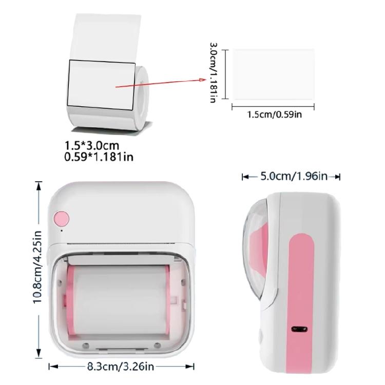 Portable Mini Thermals Printer for Labels Photos and Note Rechargeable Battery No Inks Required Includes 1 Roll Printing Paper