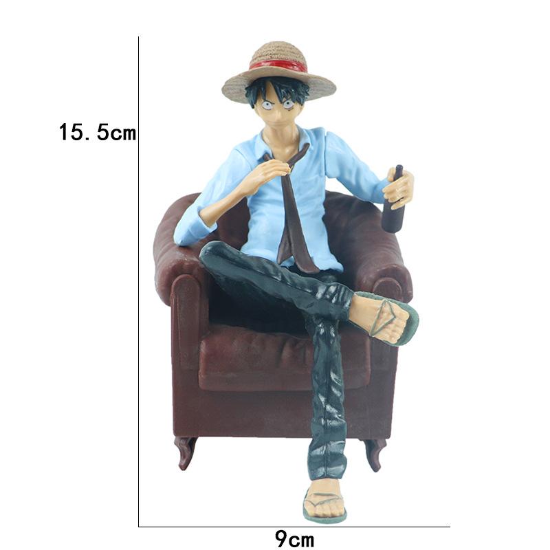 15cm OP Monkey D Luffy Action Figure Anime Luffy with sofa PVC Figurine Collectible Model Toys