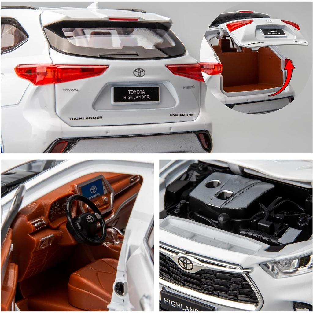 Model auta Toyota Highlander v měřítku 1/24, stahovací auto ze zinkové slitiny se zvukem a světlem pro děti, chlapec, dívka dárek