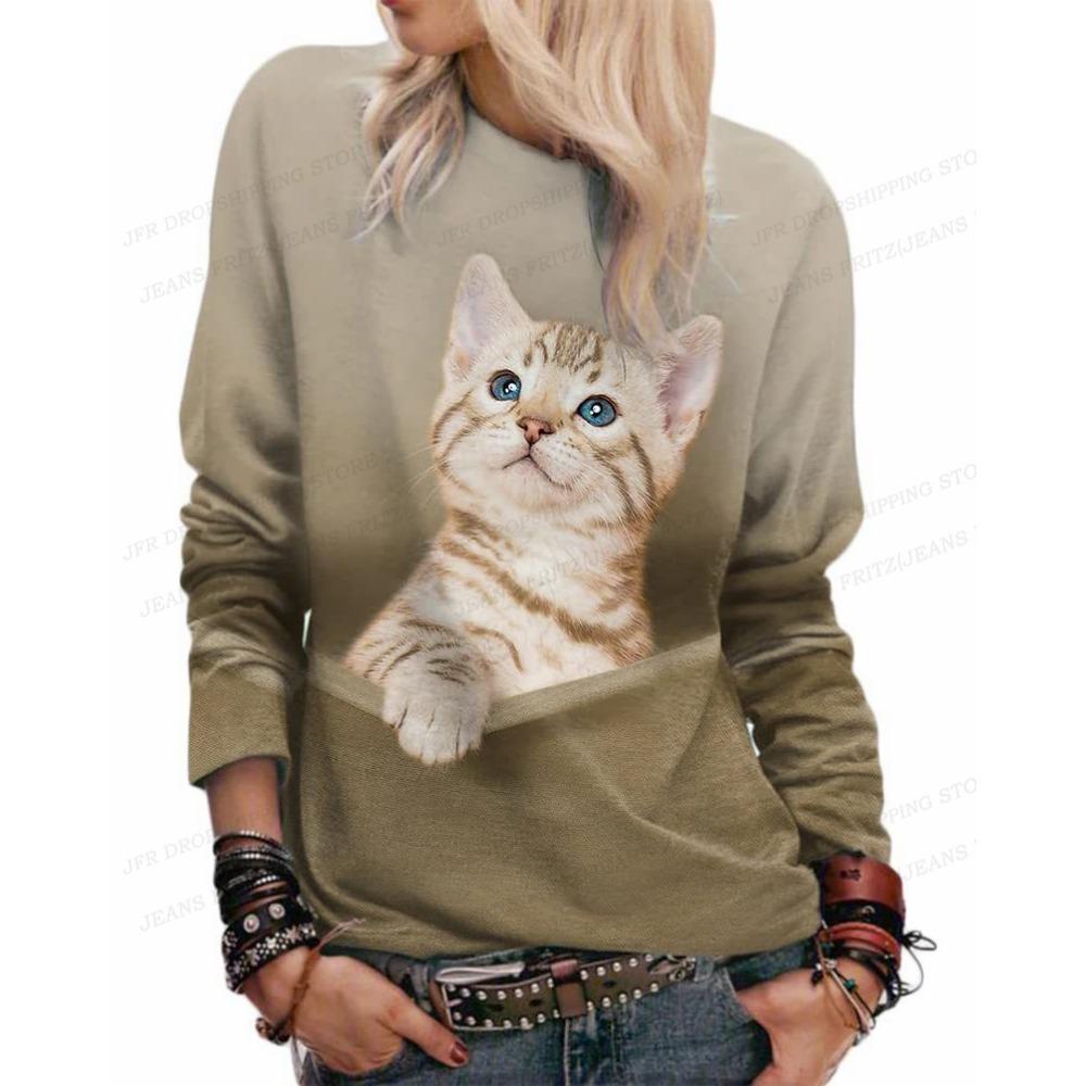 Lovely Cat Hoodie 3D Animal Print Crewneck Long Sleeve Sweats Harajuku Hoodies High Quality Coat Girl Tracksuit Women Sweats Cat