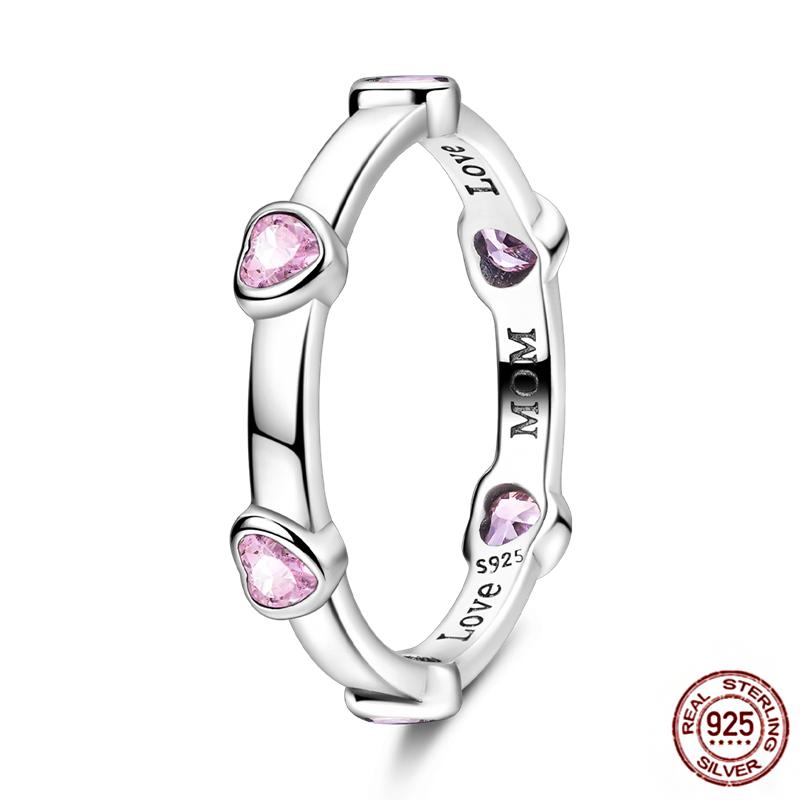 Shine Women koppar Fingerringar 925 Sterling Hjärta Krona Glöd Eldfluga Stjärna Sol Tusensköna Stapelbar Originalring Årsdag Zirkon