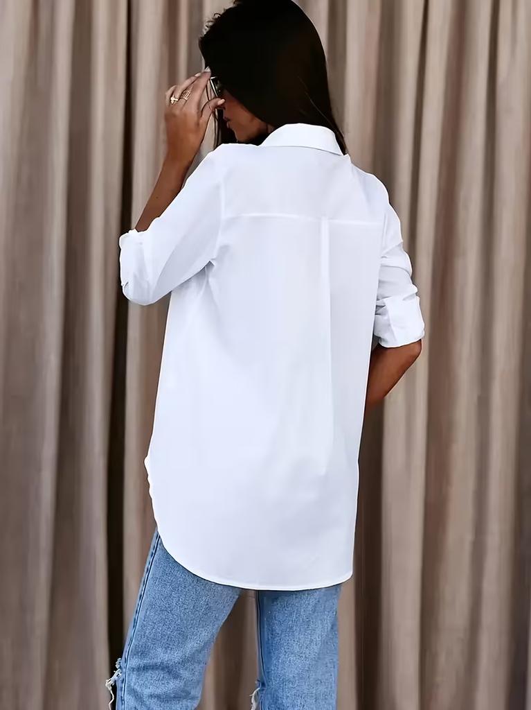 Ladies Casual Button Up Office Shirt Solid Color Long Sleeve Blouse with Collar Business Work Top for Daily Wear