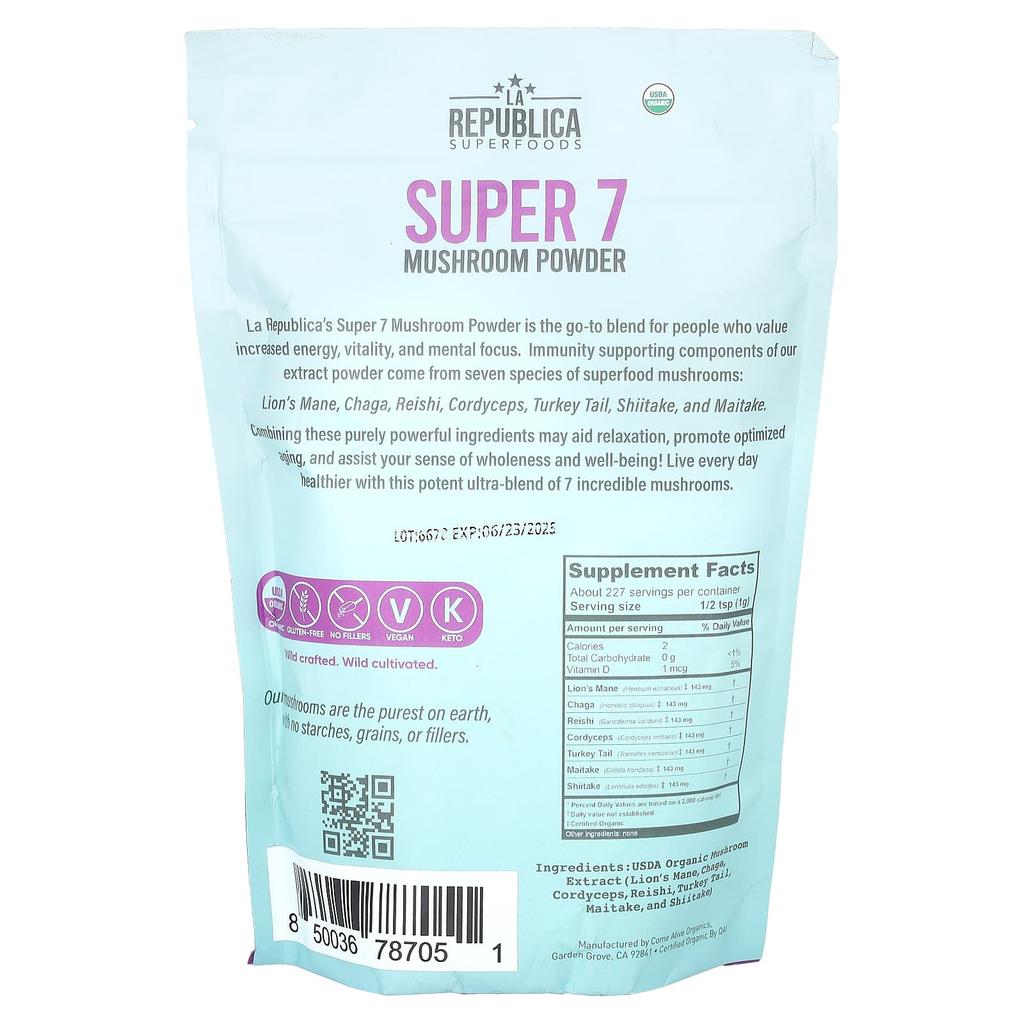 Super 7, Mushroom Powder, 227G(8Oz)