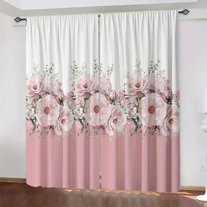 2pcs High-definition Digital Printed Flowers Printed Curtains, Pole Bag Curtains 42*84, Home Decoration, Room Decoration